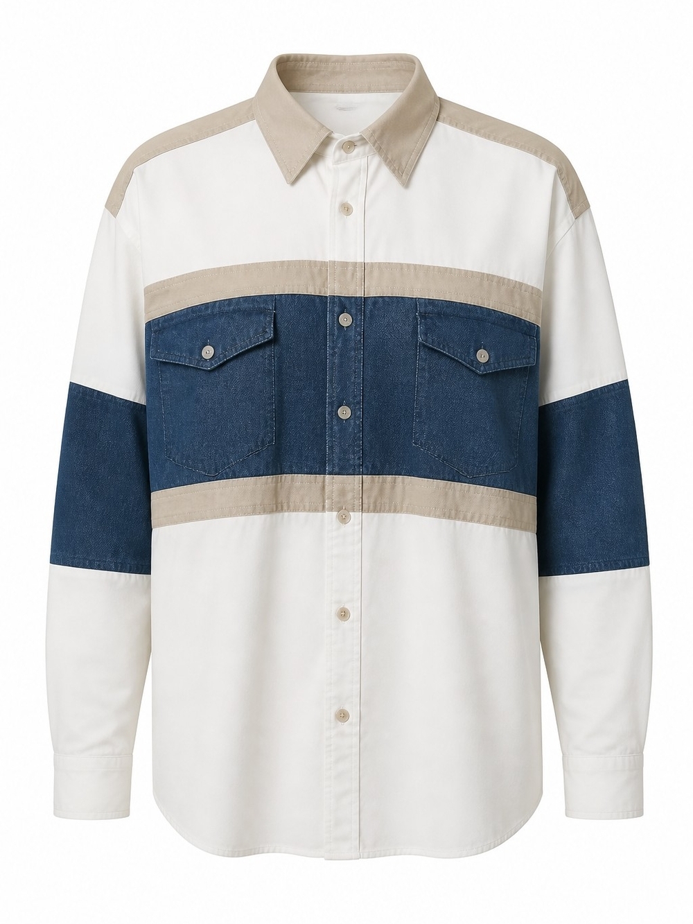 Vintage Roper Colorblock Western Shirt XL Blue Denim Tan Rodeo 90s Cowboy